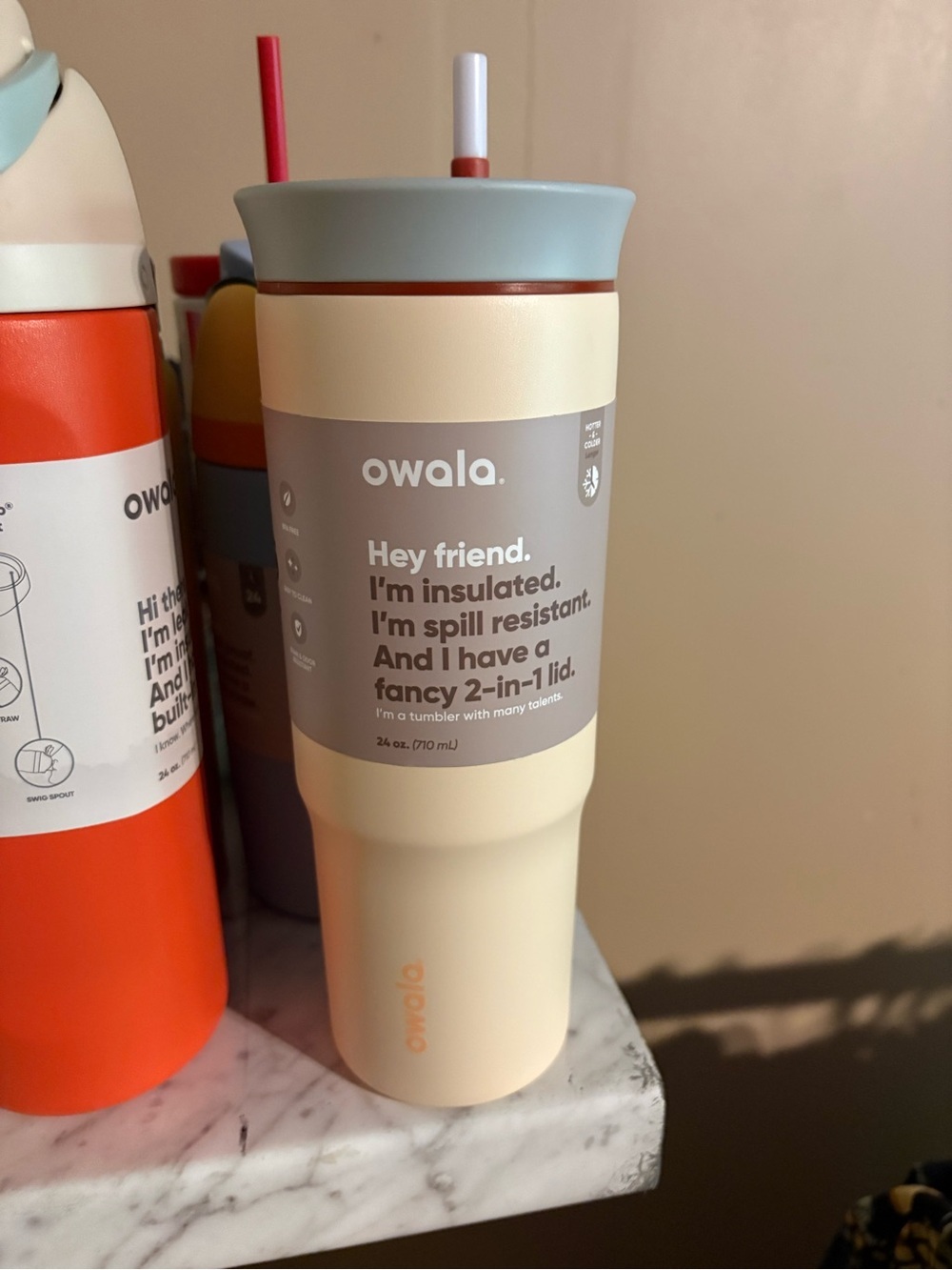 Owala Insulated 24 oz Tumbler - Cream with Light Blue Lid